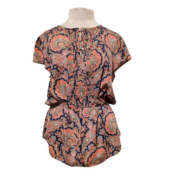 Tommy Hilfiger Womens Paisley Peplum Top Large Tie Back Belted Boho Chic Western - Picture 2 of 12